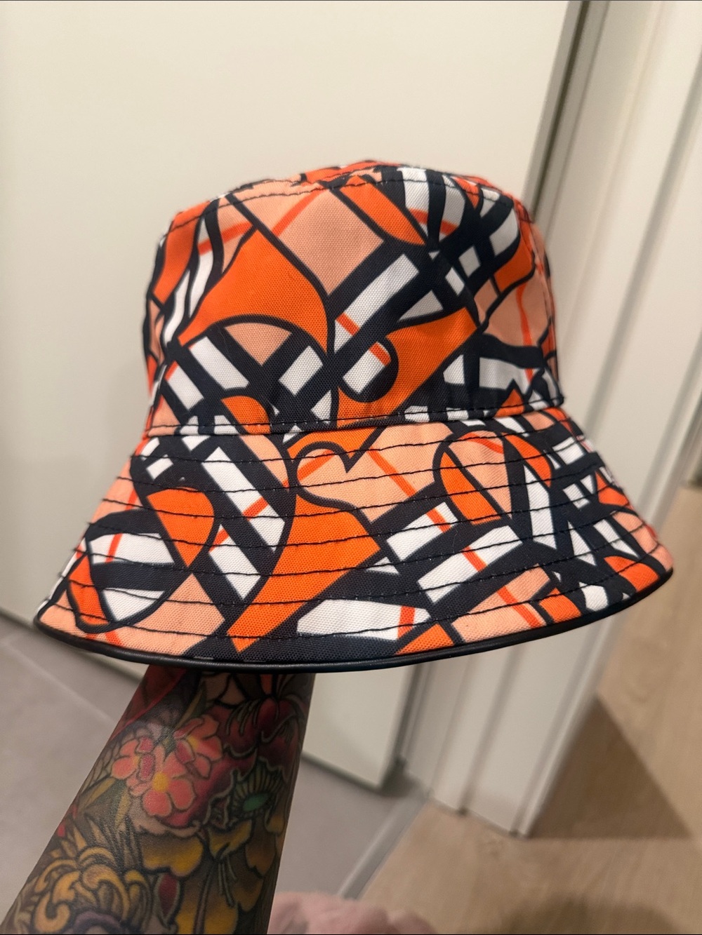 Burberry Monogram Print Orange Bucket Hat